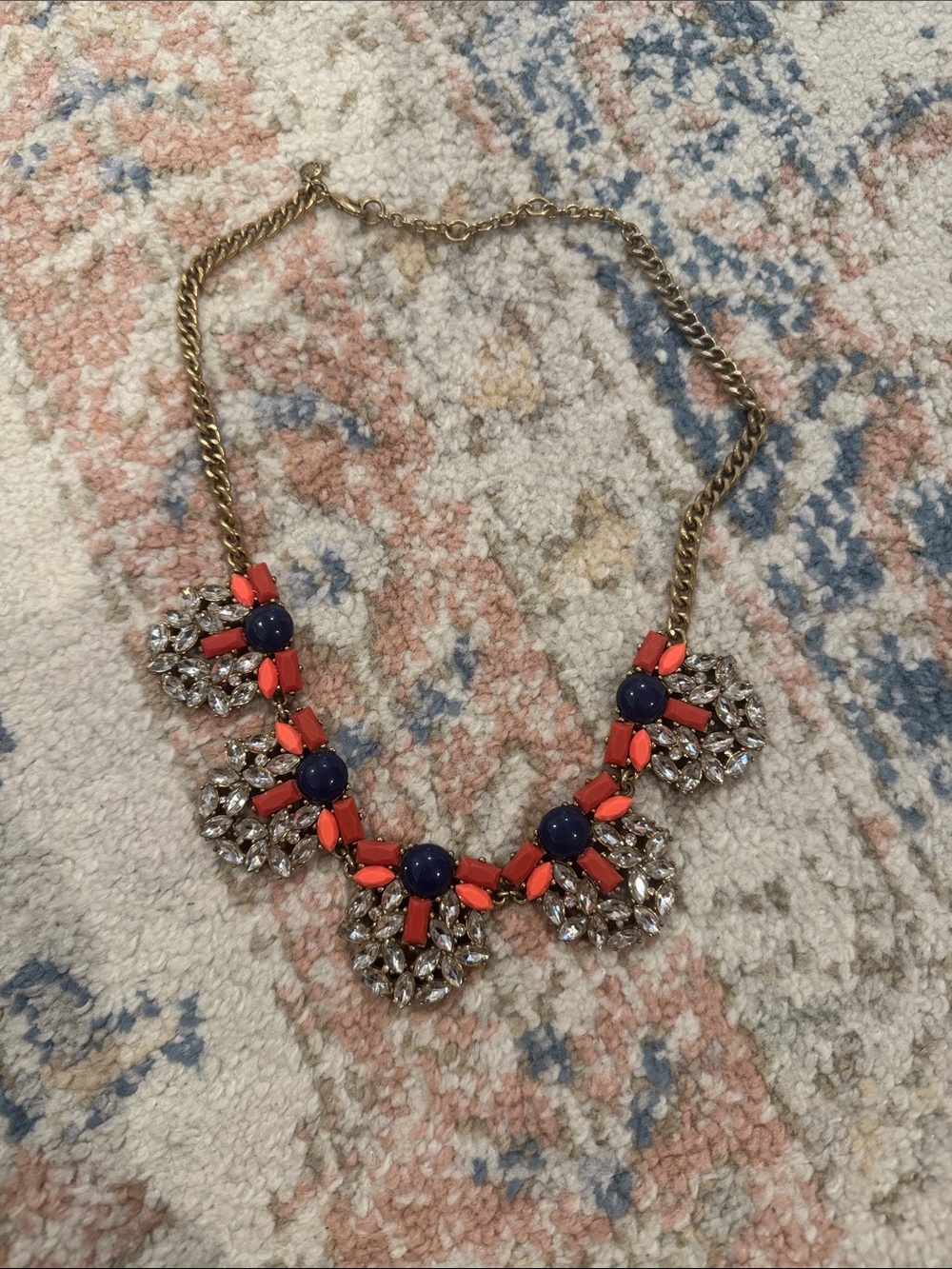 J.Crew Statement Floral Cluster Necklace - Coral and Navy